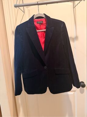 Talbots Navy Velvet Blazer with Bright Red Lining cotton